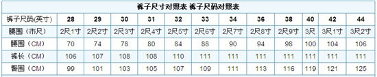 男裤尺码